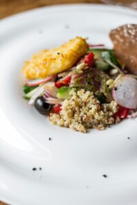 Close-up of a Meal with Groats and Vegetables